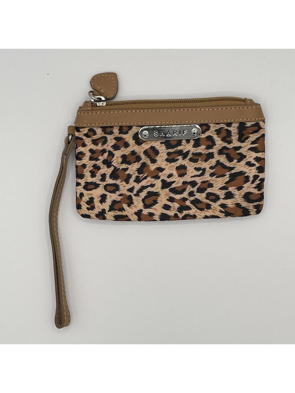 Vintage Sharif Leather Trim Silk Leopard Coin Purse